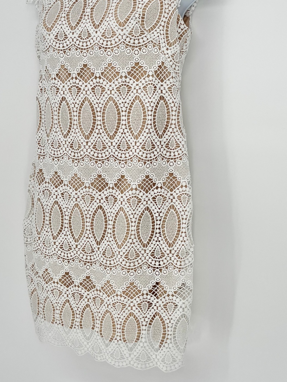 Eliza J White Medallion Lace Overlay Sheath Dress White Nude 2P - Picture 6 of 10
